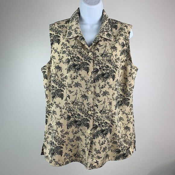 EP Pro Golf Shirt sz Large L Button Front Sleeveless Beige Bird Pattern Scene - Picture 1 of 8
